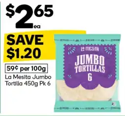Woolworths La Mesita Jumbo Tortillas offer