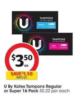 Coles U By Kotex Tampons Regular or Super 16 Pack offer
