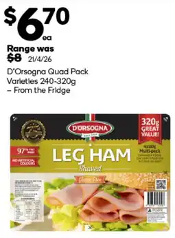 Woolworths D'Orsogna Leg Ham Shaved offer