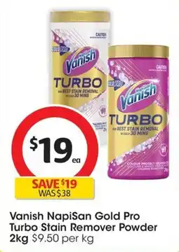 Coles Vanish NapiSan Gold Pro Turbo Stain Remover Powder offer