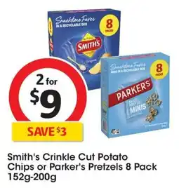 Coles Smith's Crinkle Cut Potato Chips or Parker's Pretzels offer