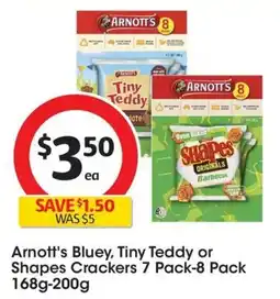 Coles Arnott's Bluey, Tiny Teddy or Shapes Crackers offer