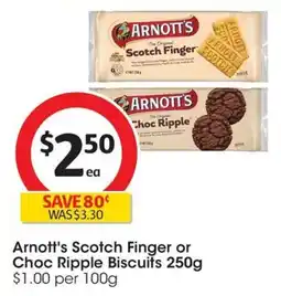 Coles Arnott's Scotch Finger or Choc Ripple Biscuits offer