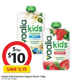 Coles Vaalia Kids Probiotics Yoghurt Pouch offer