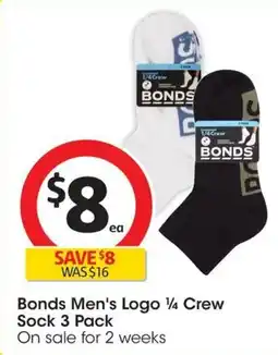 Coles Bonds Men's Logo 1/4 Crew Sock offer