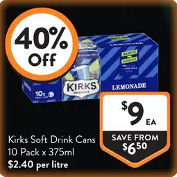 Foodworks Kirks Soft Drink Cans offer