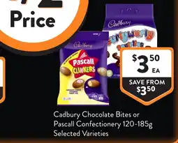 Foodworks Cadbury Chocolate Bites or Pascal Confectionery Selected Varieties offer