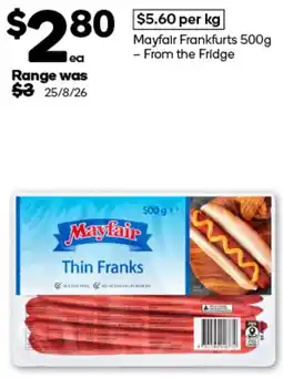 Woolworths Mayfair Thin Franks offer