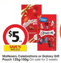 Coles Maltesers, Celebrations or Galaxy Gift Pouch offer