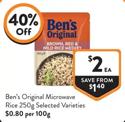Foodworks Ben's Original Microwave Rice Selected Varieties offer