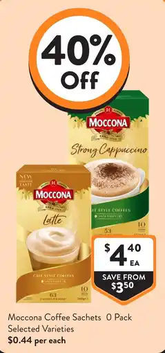 Foodworks Moccona Coffee Sachets 0 Pack Selected Varieties offer