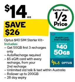 Woolworths Optus $40 SIM Starter Kit offer