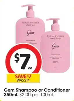 Coles Gem Shampoo or Conditioner offer
