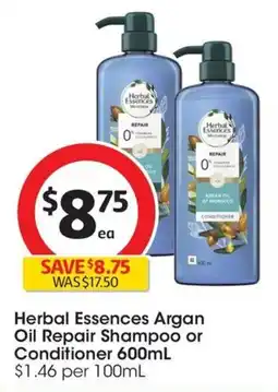 Coles Herbal Essences Argan Oil Repair Shampoo or Conditioner offer