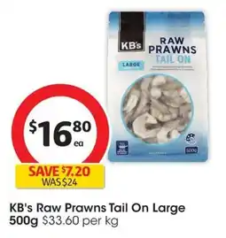 Coles KB's Raw Prawns Tail On Large offer
