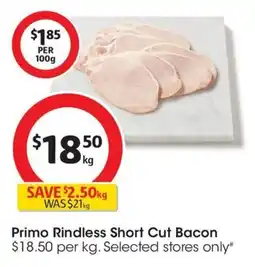 Coles Primo Rindless Short Cut Bacon offer