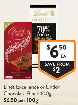 Foodworks Lindt Excellence or Lindor Chocolate Block offer