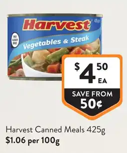 Foodworks Harvest Canned Meals offer