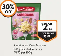 Foodworks Continental Pasta & Sauce 145g Selected Varieties offer