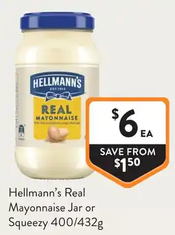 Foodworks Hellmann's Real Mayonnaise Jar or Squeezy offer