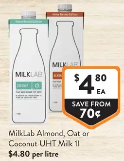 Foodworks MilkLab Almond, Oat or Coconut UHT Milk offer