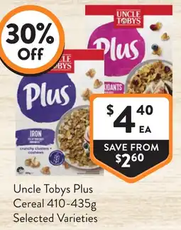 Foodworks Uncle Tobys Plus Cereal offer