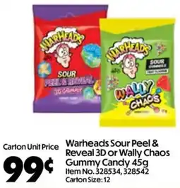 Campbells Wholesale Warheads Sour Peel & Reveal 3D or Wally Chaos Gummy Candy offer