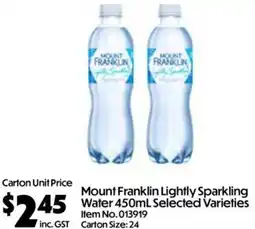 Campbells Wholesale Mount Franklin Lightly Sparkling Water Selected Varieties offer