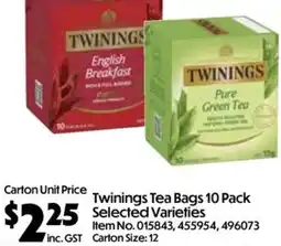 Campbells Wholesale Twinings Tea Bags 10 Pack Selected Varieties offer