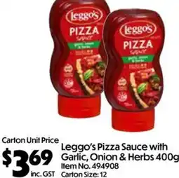 Campbells Wholesale Leggo's Pizza Sauce with Garlic, Onion & Herbs offer