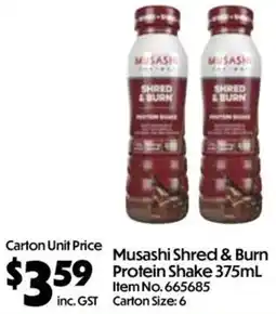 Campbells Wholesale Musashi Shred & Burn Protein Shake offer