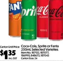 Campbells Wholesale Coca-Cola, Sprite or Fanta Selected Varieties offer