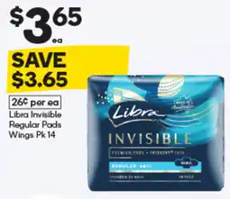 Woolworths Libra Invisible Regular Pads Wings offer