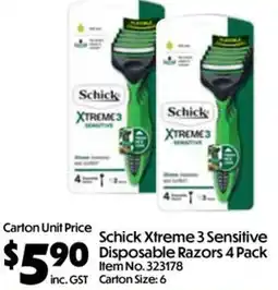 Campbells Wholesale Schick Xtreme 3 Sensitive Disposable Razors offer