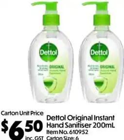 Campbells Wholesale Dettol Original Instant Hand Sanitiser offer