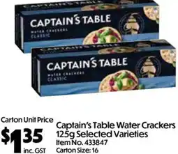 Campbells Wholesale Captain's Table Water Crackers Selected Varieties offer