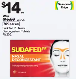 Woolworths Sudafed PE Nasal Decongestant Tablets offer