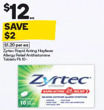 Zyrtec Rapid Acting Hayfever Allergy Relief Antihistamine Tablets
