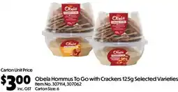 Campbells Wholesale Obela Hommus To Go with Crackers Selected Varieties offer
