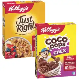 Woolworths Kellogg’s Coco Pops Chex 500g, Just Right 740g or Froot Loops 460g offer