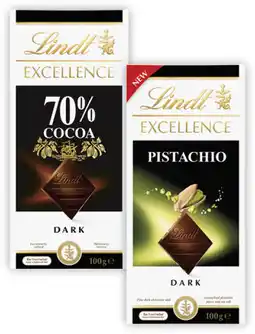 Coles Lindt Excellence or Lindor Block Chocolate 100g offer
