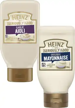 Coles Heinz Seriously Good Aioli or Mayonnaise 295mL offer