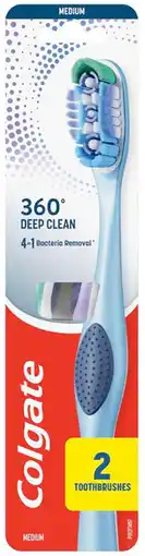 Coles Colgate 360 Degree Toothbrush Soft or Medium 2 Pack offer