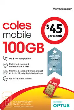 Coles Coles Mobile $45 Month-To-Month SIM offer