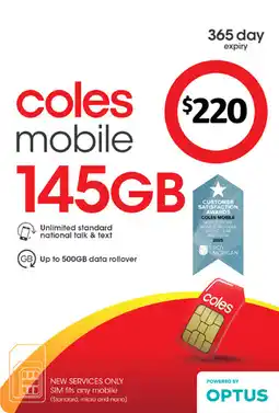 Coles Coles Mobile $220 Prepaid SIM offer