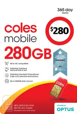 Coles Coles Mobile $280 SIM Pack offer