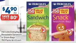 Foodland Hercules Everyday Resealable Sandwich or Snack Bags offer
