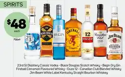 Foodland 23rd St Distillery Classic Vodka - Black Douglas Scotch Whisky - Begin Dry Gin Fireball Cinnamon Flavoured Whisky offer