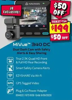 JB Hi-Fi MiVue™ 340 DC Dual Dash Cam with Safety Alerts & Easy Sharing offer