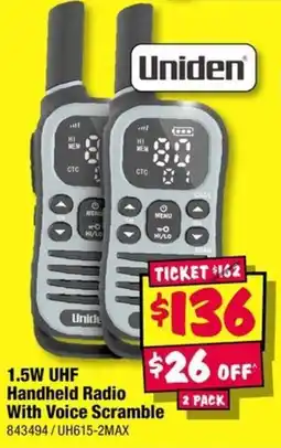 JB Hi-Fi Uniden 1.5W UHF Handheld Radio With Voice Scramble offer